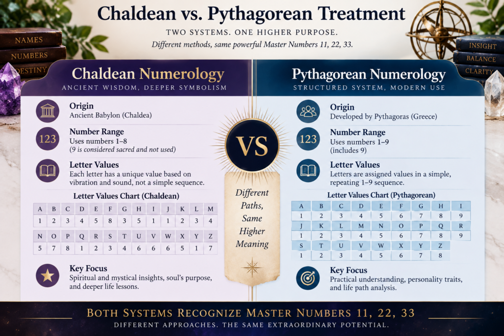 Master Numbers 11, 22, 33 in Name Numerology Explained 3 Chaldean vs. Pythagorean Treatment